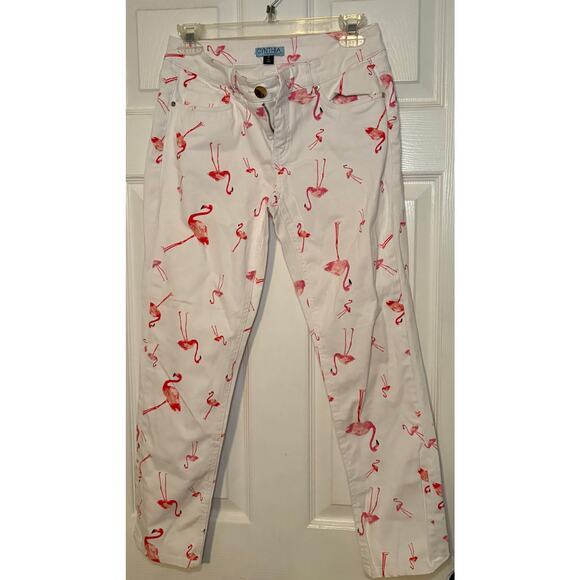 Cynthia Rowley flamingo print jeans size 4 - Picture 1 of 3